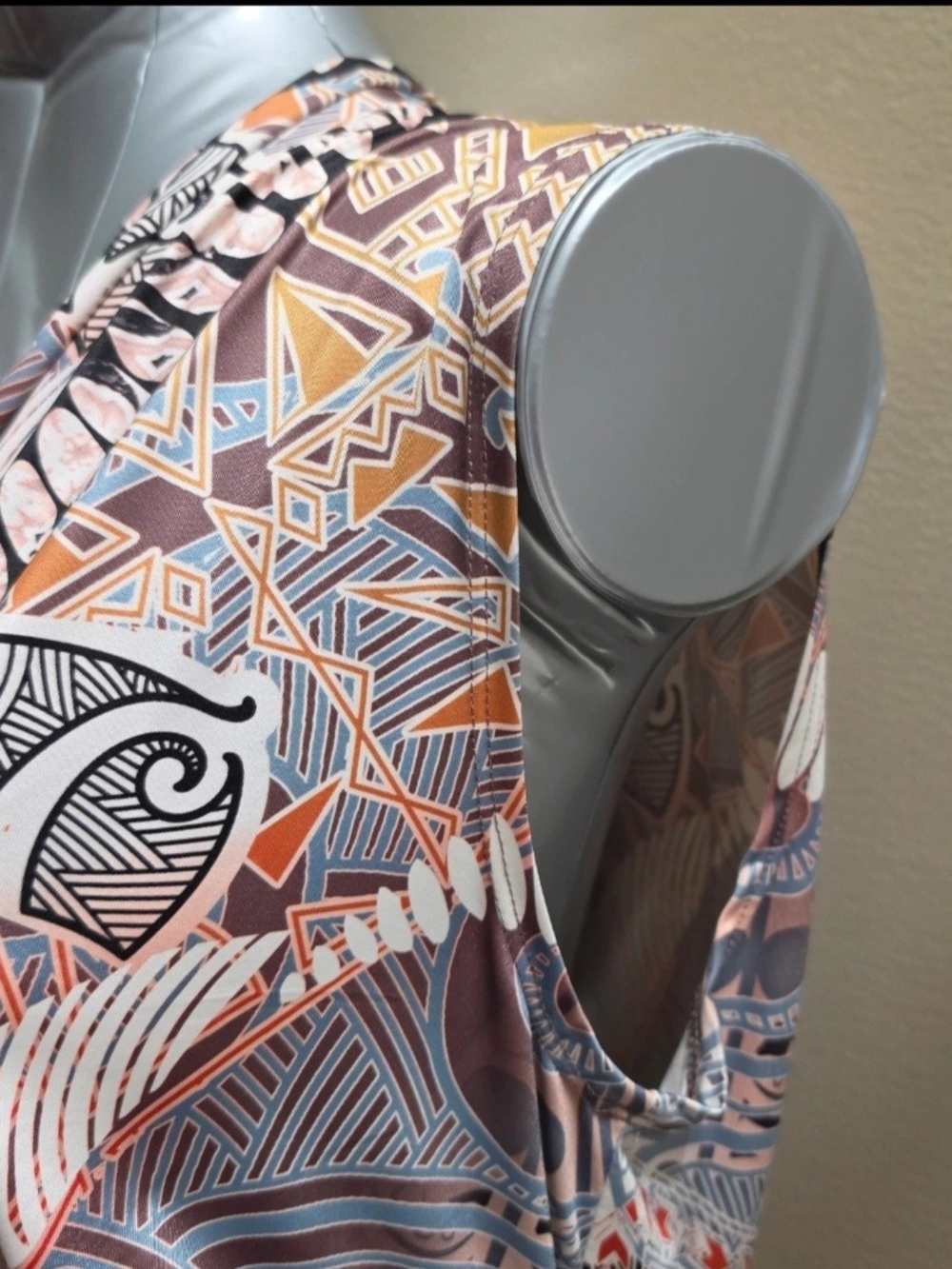 $60 New Boho Printed V-Neck Women’s Dress in Brown & Blue Sz L - Picture 4 of 11
